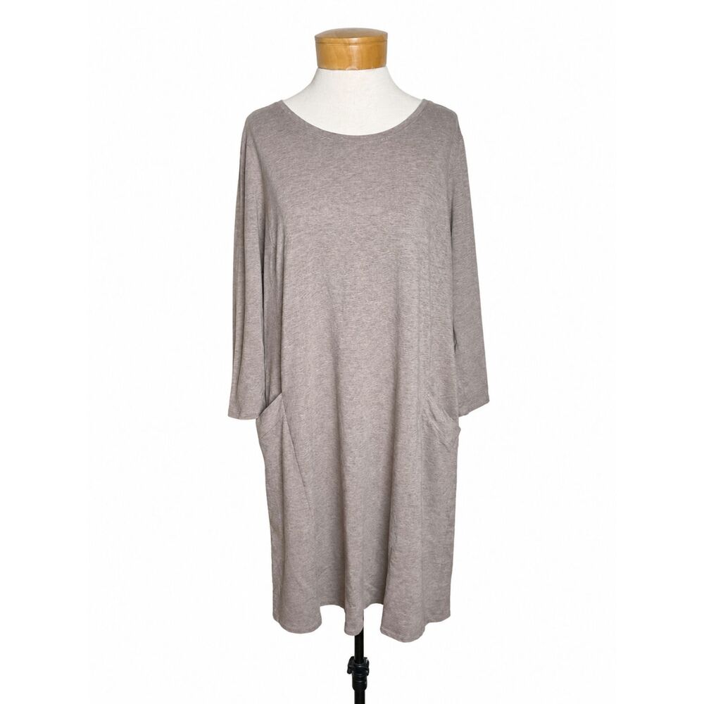 J.Jill Pure Jill Scoop Neck A-Line Dress Large Tall Driftwood Heather Grey Taupe